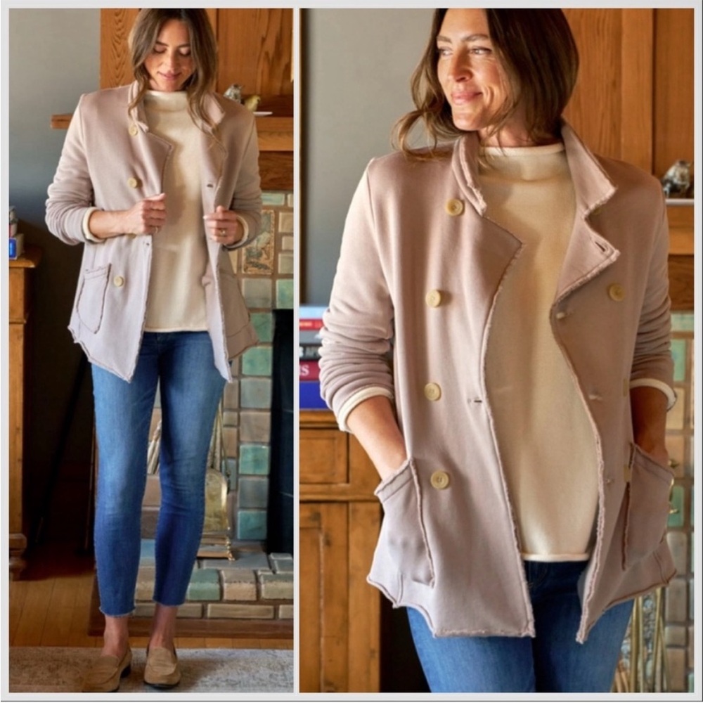 NWOT Frank & Eileen Lab Belfast Biscotti taupe Triple Fleece Peacoat Beige Sz S